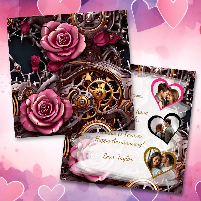 Personalized Happy Anniversary Steampunk Photo Card (Creator Uploaded)