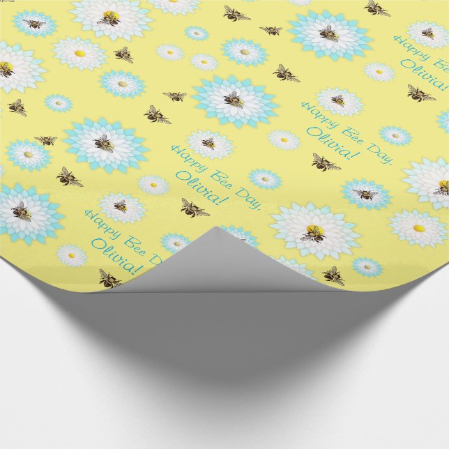 Personalized Happy Bee Day Wrapping Paper (Corner)
