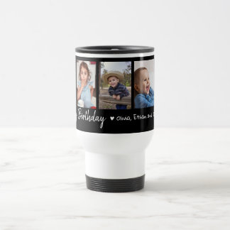 Personalized Happy Birthday 5 Photo Collage Black Travel Mug