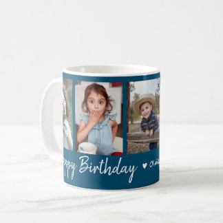 Personalized Happy Birthday 5 Photo Collage Blue Coffee Mug