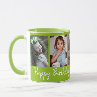 Personalized Happy Birthday 5 Photo Collage Blue   Mug