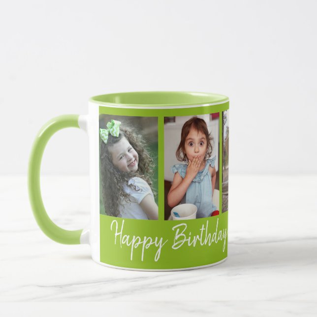 Personalized Happy Birthday 5 Photo Collage Blue   Mug (Left)