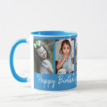 Personalized Happy Birthday 5 Photo Collage Blue Mug<br><div class="desc">Unique keepsake mug gift for grandparents birthday with happy birthday typography and 5 photos of grandchildren with their names.</div>