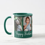 Personalized Happy Birthday 5 Photo Collage Green Mug<br><div class="desc">Unique keepsake mug gift for grandparents birthday with happy birthday typography and 5 photos of grandchildren with their names.</div>