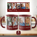 Personalized Happy Birthday 5 Photo Collage Maroon Mug<br><div class="desc">Unique keepsake mug gift for grandparents birthday with happy birthday typography and 5 photos of grandchildren with their names.</div>