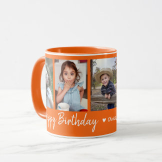 Personalized Happy Birthday 5 Photo Collage Orange Mug