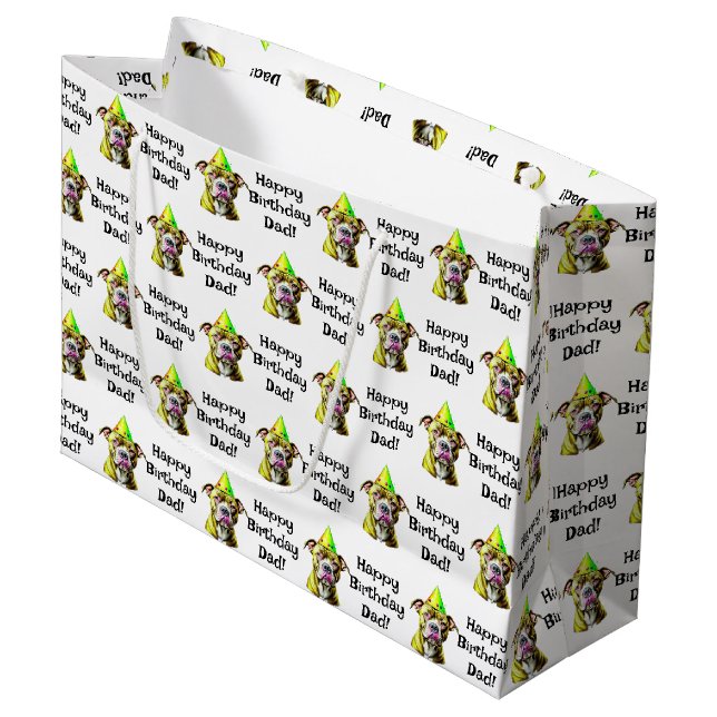 Personalized Happy Birthday (Add Name) Pitbull Large Gift Bag (Front Angled)