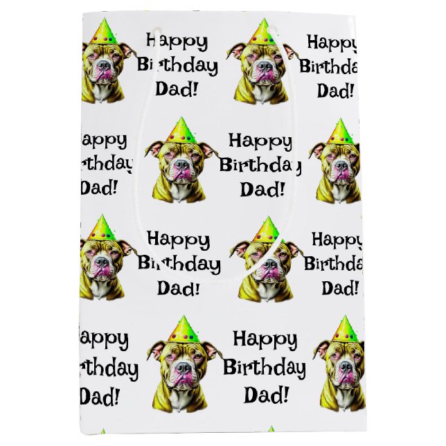 Personalized Happy Birthday (Add Name) Pitbull Medium Gift Bag (Front)