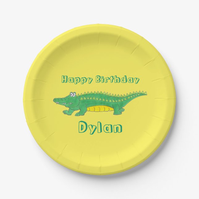 Personalized Happy Birthday Alligator Crocodile Paper Plates (Front)