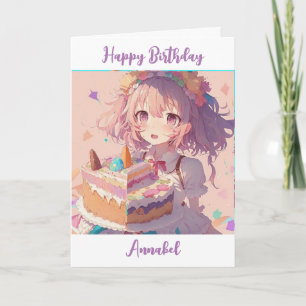 Personalized Happy Birthday Anime Girl Card