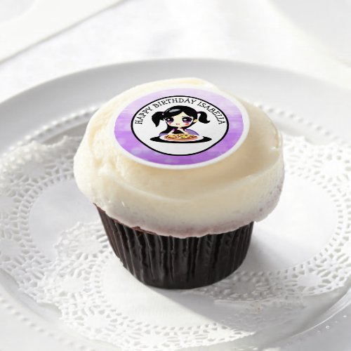 Personalized Happy Birthday Anime Girl Pizza Party Edible Frosting Rounds