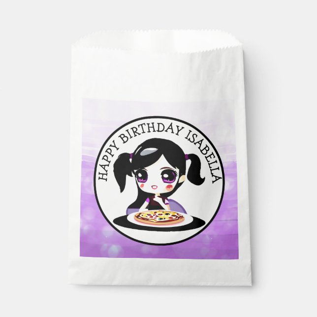 Personalized Happy Birthday Anime Girl Pizza Party Favor Bag (Front)