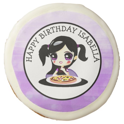Personalized Happy Birthday Anime Girl Pizza Party Sugar Cookie