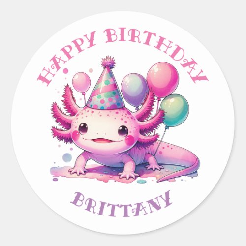 Personalized Happy Birthday Axolotl  Classic Round Sticker