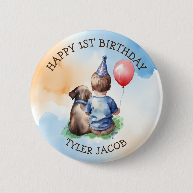 Personalized Happy Birthday | Baby and Puppy Button (Front)