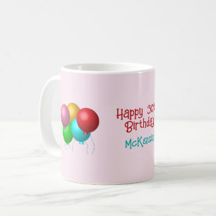 Personalized Happy Birthday Balloons 30th Birthday Coffee Mug