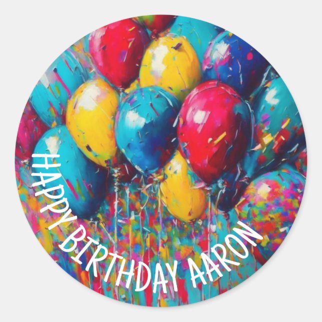 Personalized Happy Birthday Balloons Classic Round Sticker (Front)