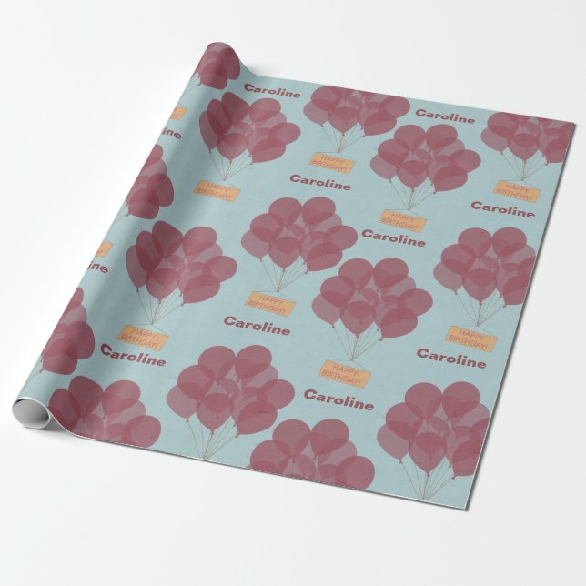 Personalized happy birthday balloons wrapping paper (Unrolled)