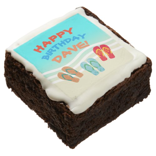 Personalized Happy Birthday Beach Party Chocolate Brownie