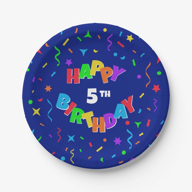 Personalized Happy Birthday - Blue Confetti Paper Plates (Front)