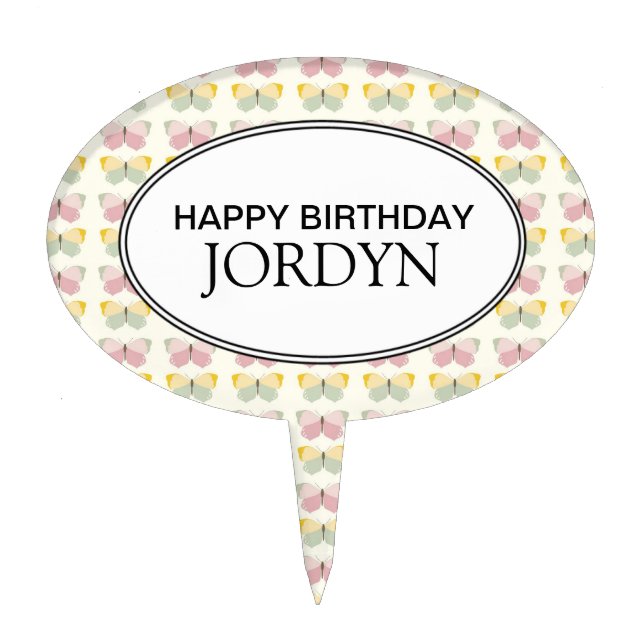 Personalized Happy Birthday Butterfly Cake Topper (Front)