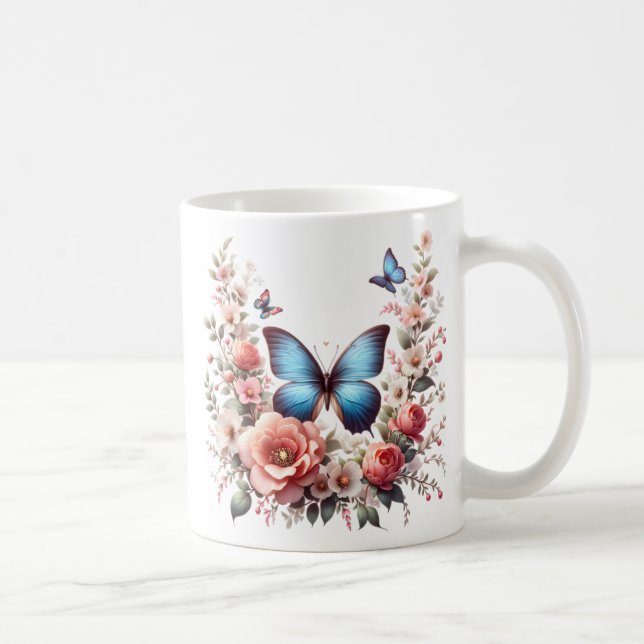 Personalized Happy Birthday Butterfly Floral-96280 Coffee Mug (Right)