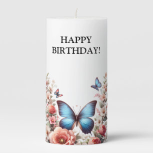 Personalized Happy Birthday Butterfly Floral-96280 Pillar Candle