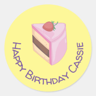 Personalized Happy Birthday Cake Slice Round  Classic Round Sticker