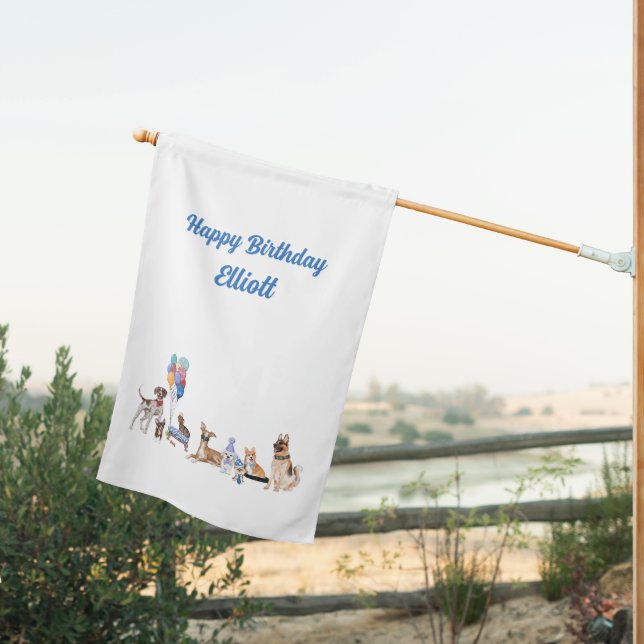 Personalized Happy Birthday Canine Dog Breeds  House Flag (Insitu (Back))
