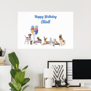 Personalized Happy Birthday Canine Dog Breeds  Poster