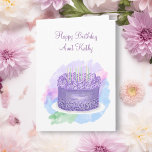 Personalized Happy Birthday Card for Aunt<br><div class="desc">This card says Happy Birthday Aunti,  but you can change the text to say whoever you want. Pretty purple and pink watercolor cake birthday card.</div>