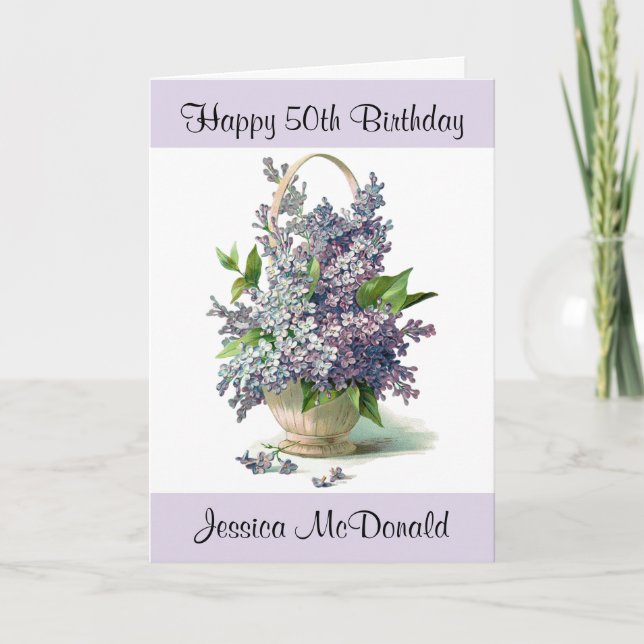Personalized Happy Birthday Card with Lilacs (Front)