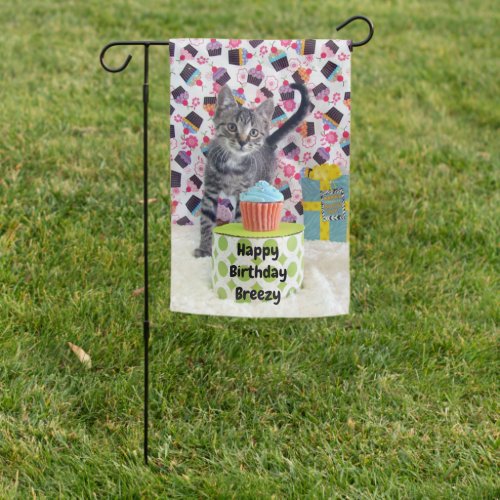 Personalized Happy Birthday _ Cat Garden Flag