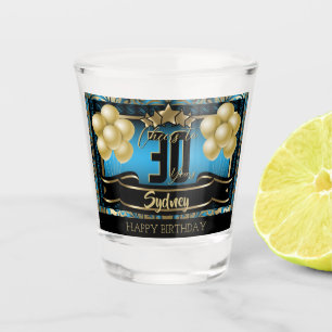 Personalized Happy Birthday Celebration - Blue Shot Glass