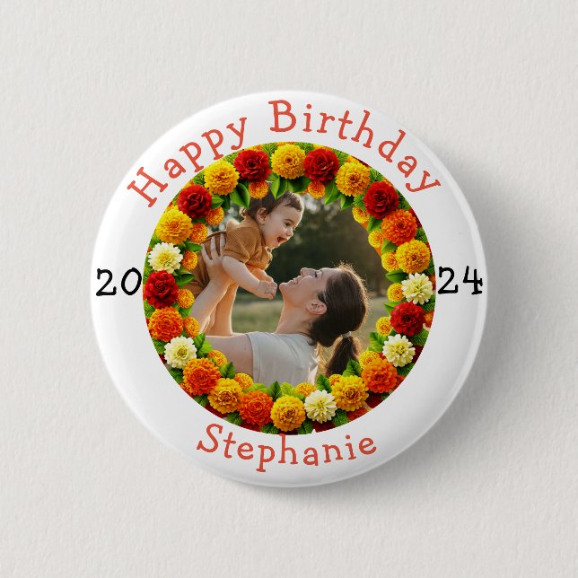 Personalized Happy Birthday Celebration photo Age Button (Front)