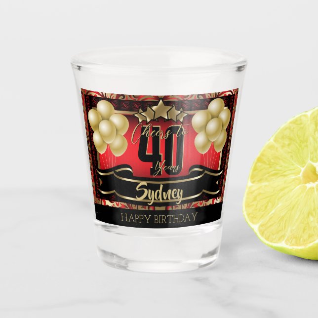 Personalized Happy Birthday Celebration - Red Shot Glass (Front)