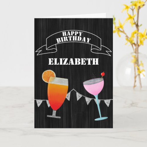 Personalized Happy Birthday Chalkboard Cocktail Card