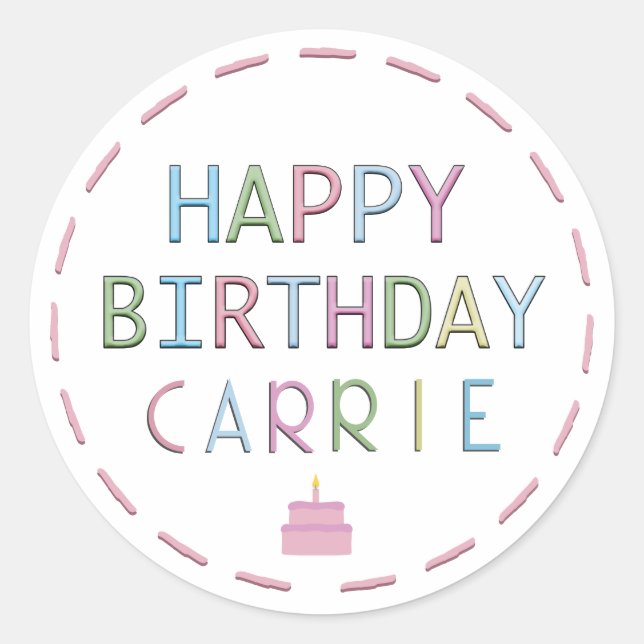 Personalized Happy Birthday Colorful Letters Cake  Classic Round Sticker (Front)