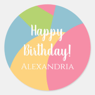 Personalized Happy Birthday Colorful Pastels Classic Round Sticker
