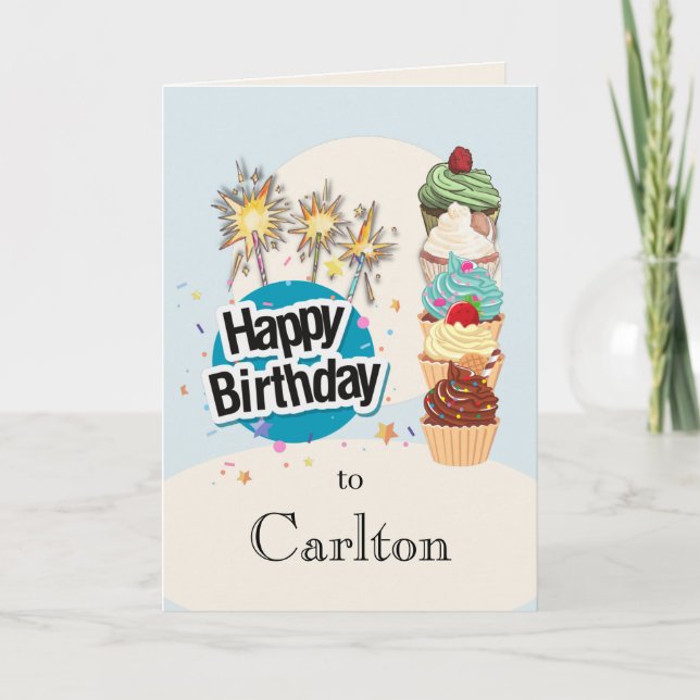 Personalized Happy Birthday Cupcake Card (Front)