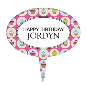 Personalized Happy Birthday Cupcakes Cake Topper