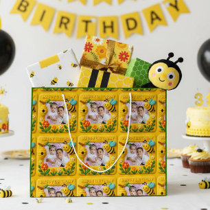 Personalized Happy Birthday Cute Bees Large Gift Bag