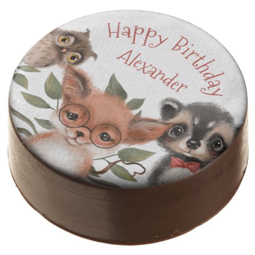 Personalized Happy Birthday Cute Woodland Animals Chocolate Covered Oreo