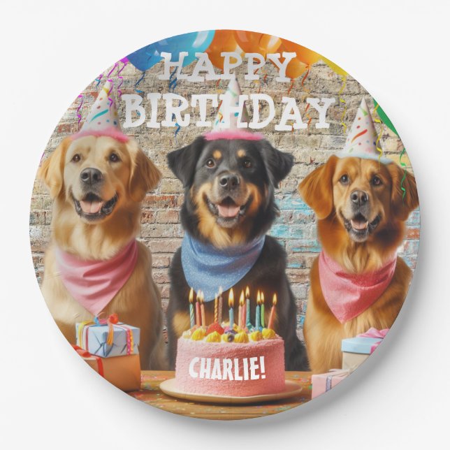 Personalized Happy Birthday Dog Paper Tableware Paper Plates (Front)