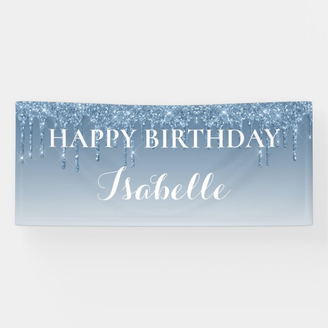 Personalized Happy Birthday Dripping Glitter Banner (Horizontal)