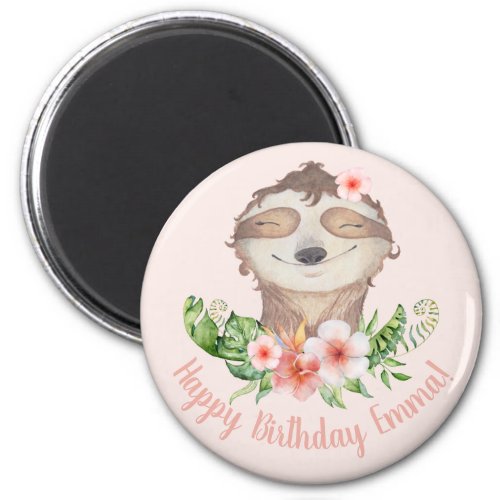 Personalized Happy Birthday Emma cute sloth floral Magnet