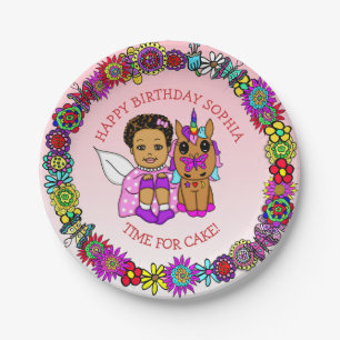 Personalized Happy Birthday Fairy and Unicorn Paper Plates