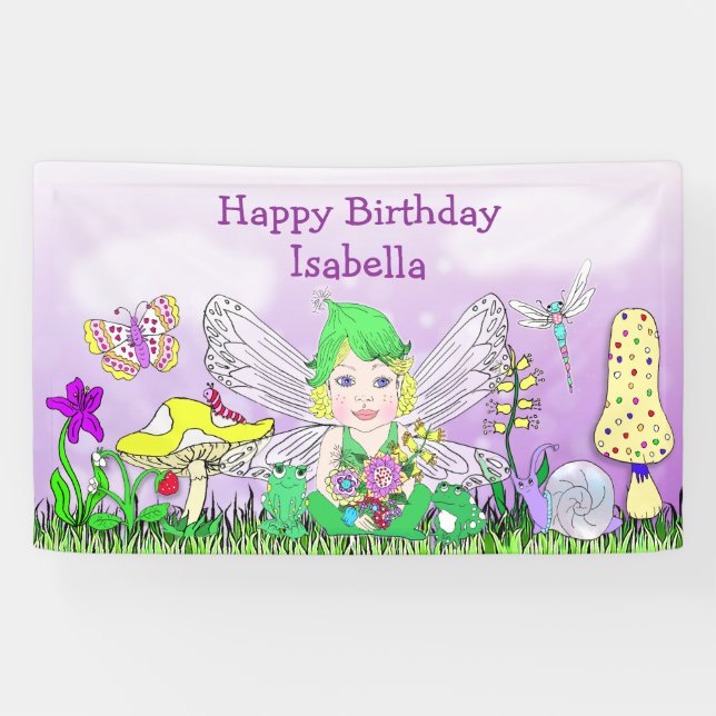 Personalized Happy Birthday Fairy Tale Themed Banner (Horizontal)