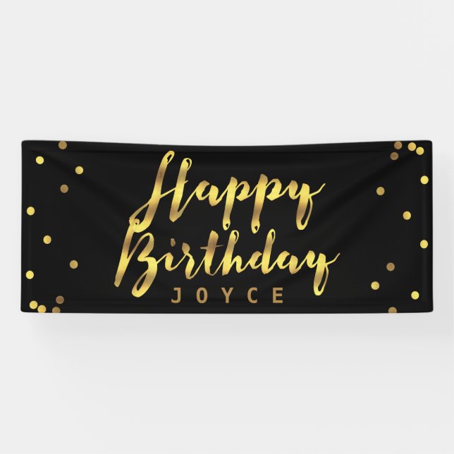 Personalized Happy Birthday Faux Gold Confetti Banner (Horizontal)
