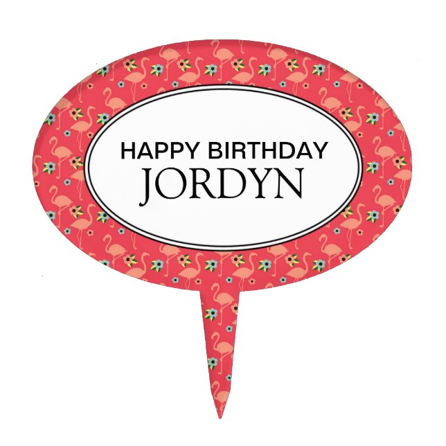 Personalized Happy Birthday Flamingo Cake Topper (Front)